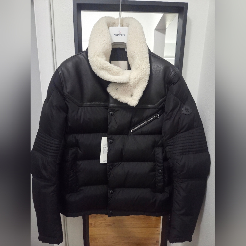 Moncler Leo Black Puffer Jacket with Shearling Collar